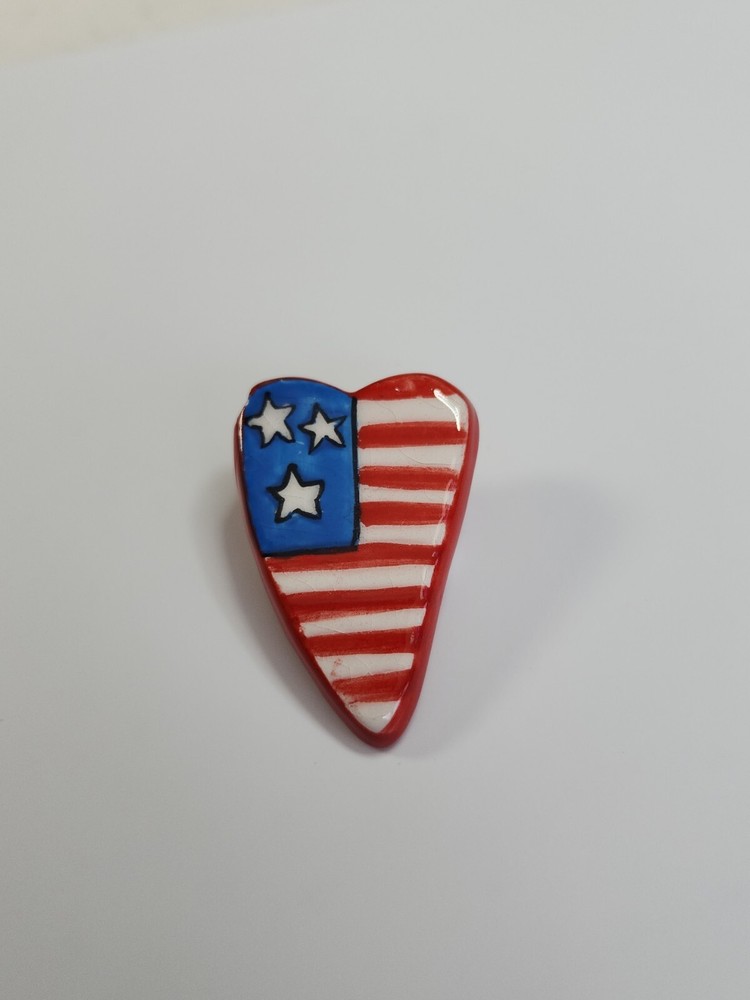 USA Ceramic Heart Lapel Pin Red White & Blue