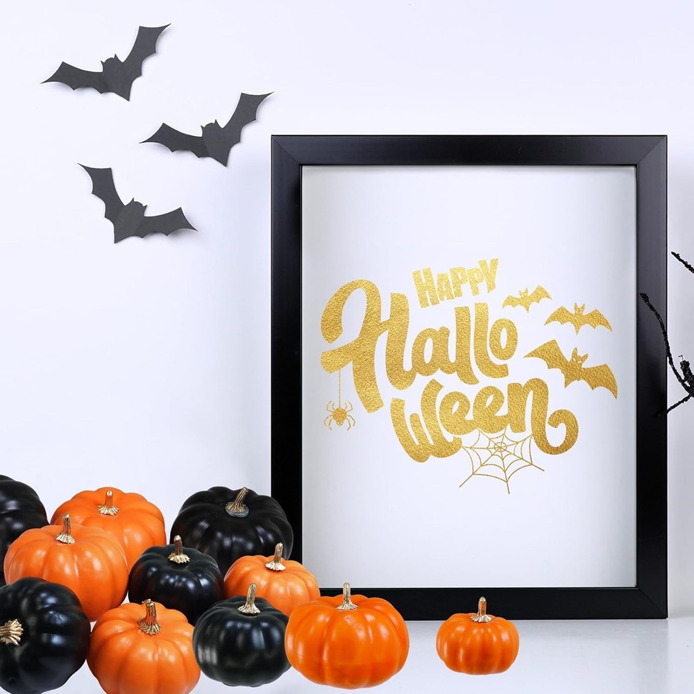 Winlyn 12 Pcs Artificial Orange & Black Pumpkins - Small and