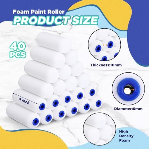 40 Pcs 4 Inch Foam Paint Rollers Mini Paint Roller Covers High Density Small