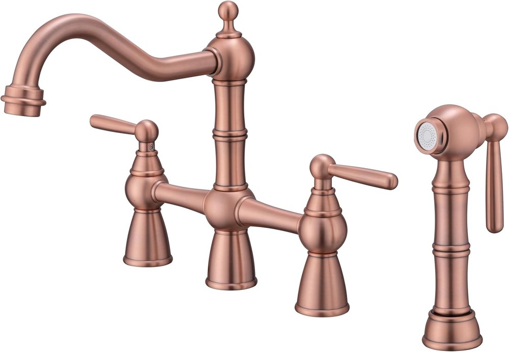 Solid Brass Copper Bridge Kitchen Faucet with Pull Down Sprayer,2 Handles 4 H...