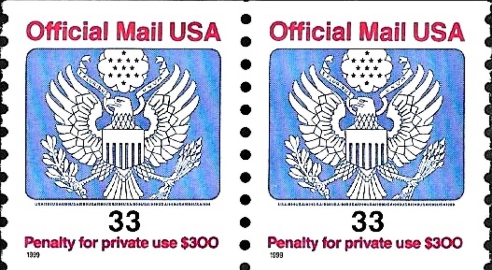 [OOS] US #O157 MNH Pair 1993 33c Stylized Eagle ShieldArrowStarsOfficialMailCoil