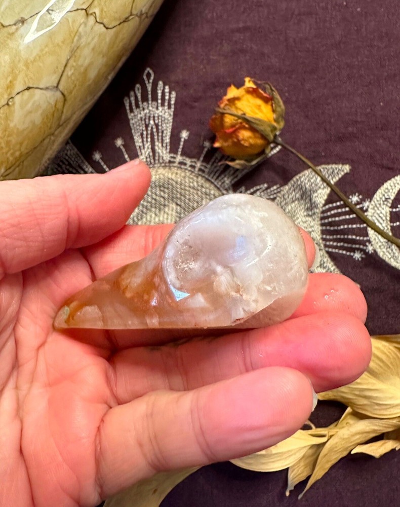 Flower Agate Raven Skull, Natural Crystal, Metaphysical
