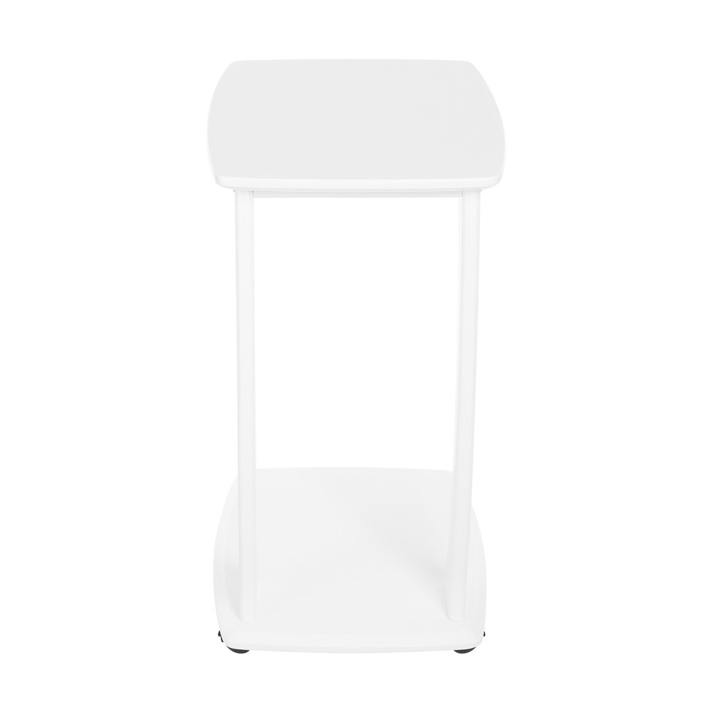 C-Shaped Side Table with Wheels Mobile End Table with Wood Frame Nightstand
