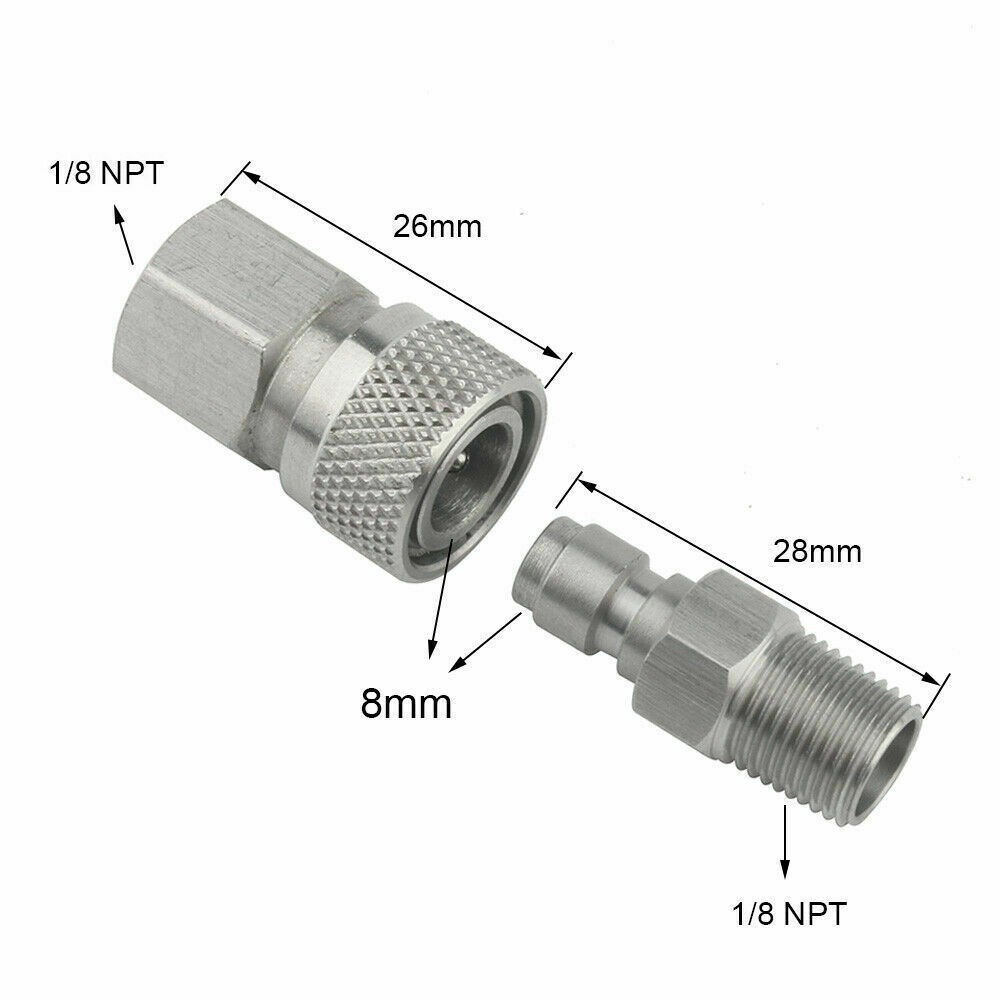 Thread Quick Release To Disconnect Coupler Male + Female 1/8NPT Fitting Silver ~