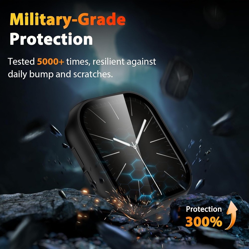 3 Pack Black Bumper Screen Protector for 46mm Apple Watch Series 10, Tempered Gl