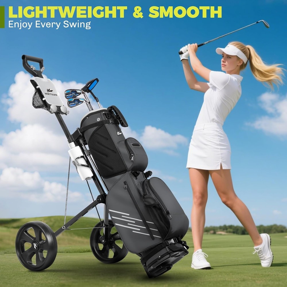 2-Wheel Golf Pull Cart – Lightweight Foldable Golf Push Cart with Durable Ste...