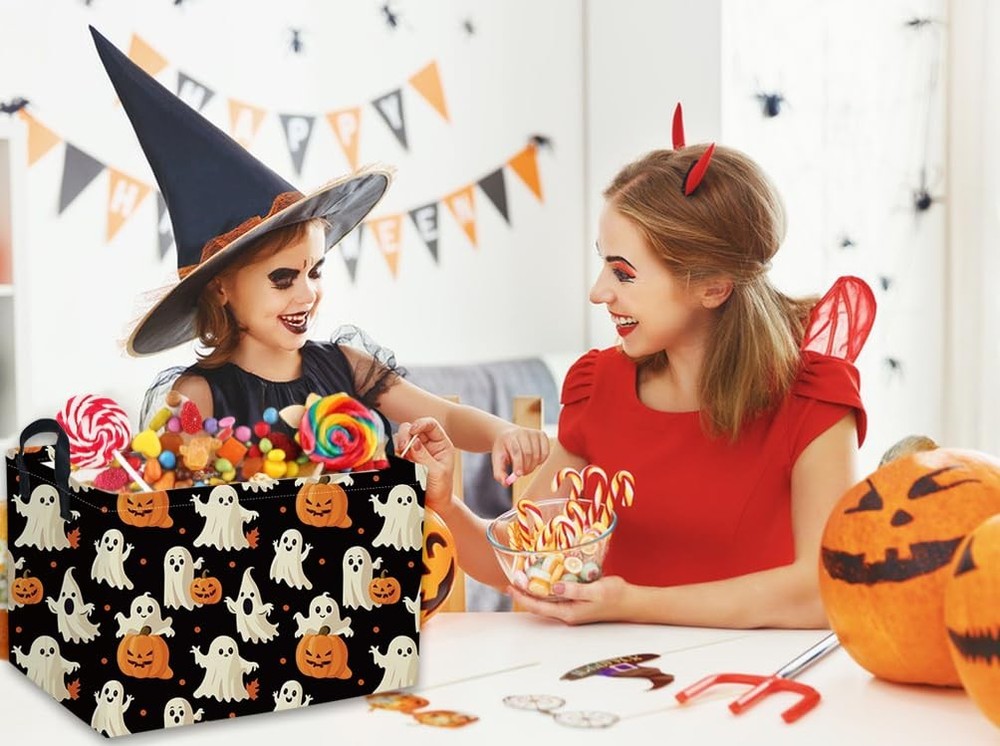 DDBASKET Rectangular Halloween Basket Pumpkin Baskets Trick Black