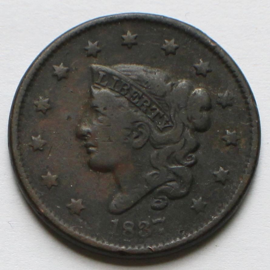 1837 Coronet Head Large Cent Fine 1C Penny