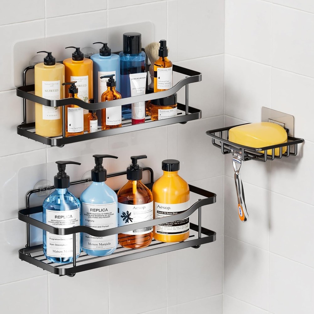 3-Pack Shower Caddy W/ Soap Holder Adhesive Rustproof No-drill Strudy Loading