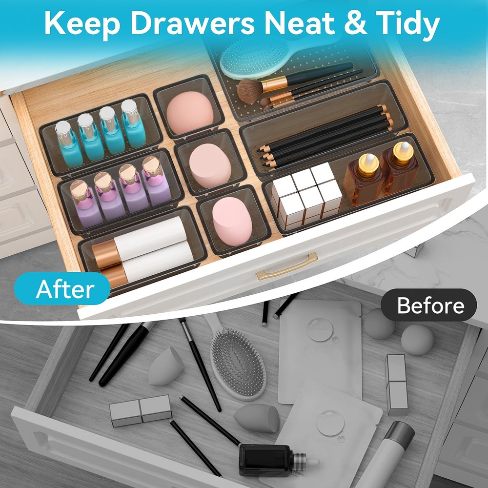 12Piece Drawer Organizer Set, 4 Sizes Versatile Plastic Vanity Organizer for ...