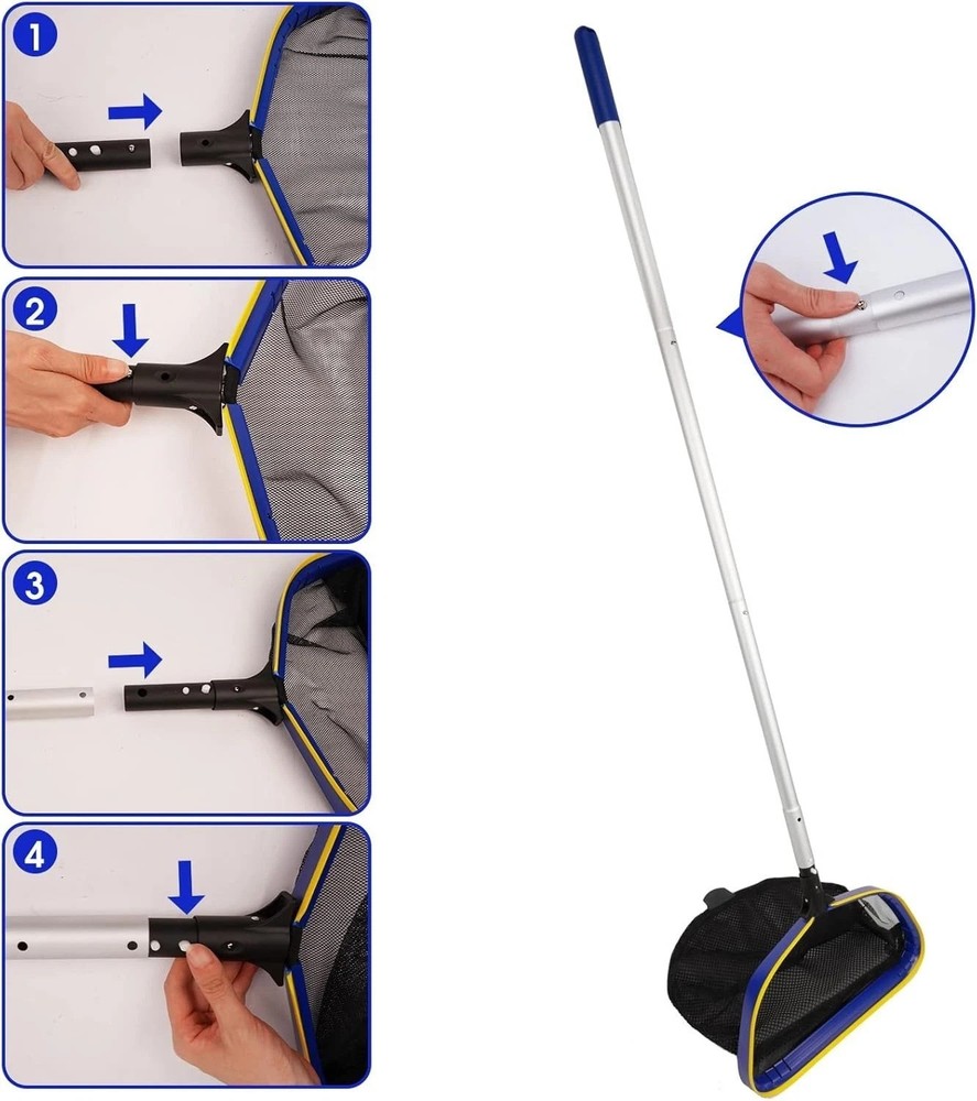 Deep Pool Skimmer Net with Adjustable Aluminum Pole for Efficient Debris Removal