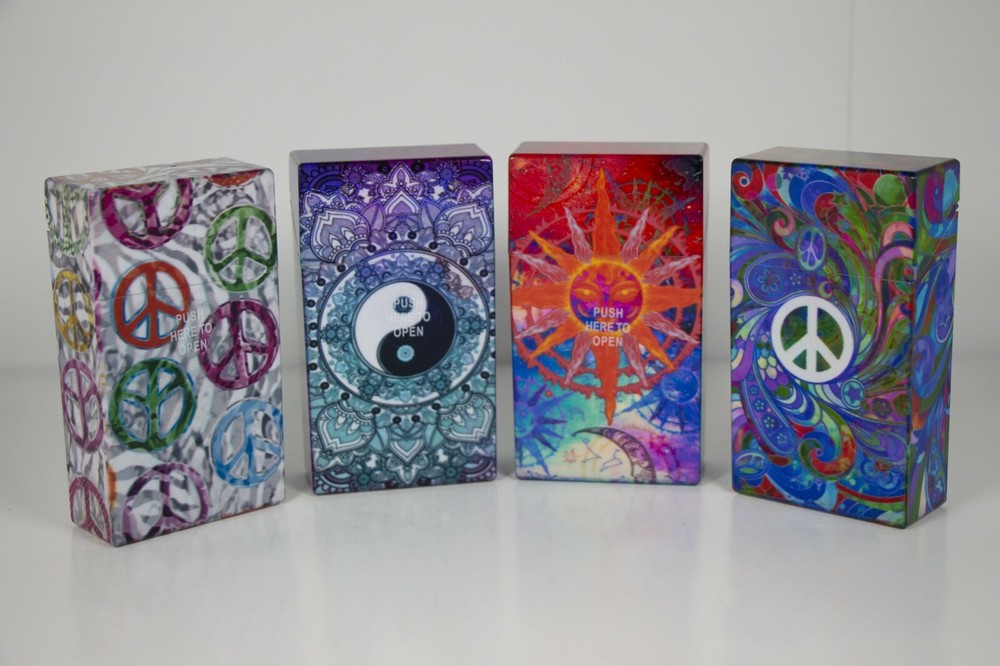 12 Peace, Yin Yang, Psychedelic Design Cigarette Case Pack Holders for 100mm
