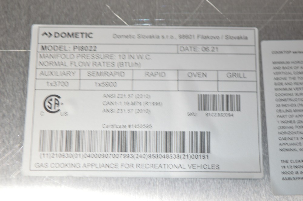 Dometic PI8022 2-Burner RV / Marine Propane Teardrop Cooktop Stove w/ Glass Lid