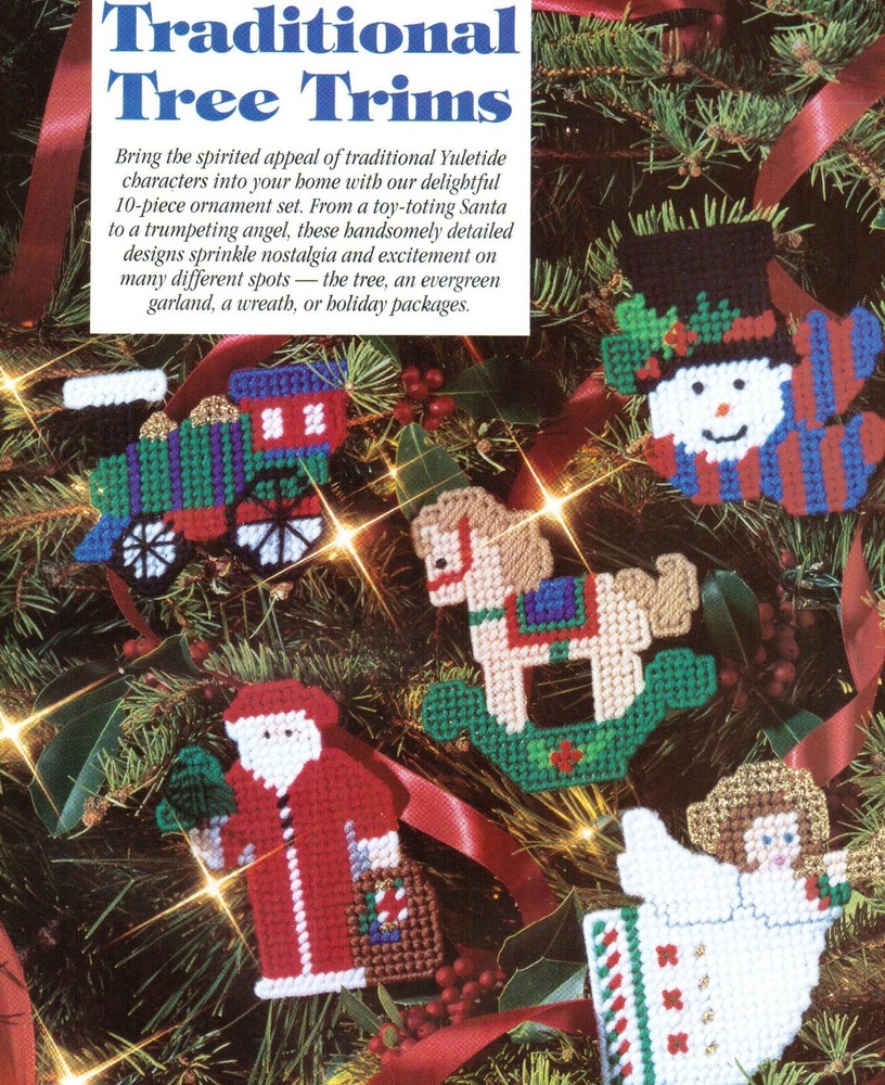 10 TRADITIONAL TREE TRIMS CHRISTMAS ORNAMENTS PLASTIC CANVAS PATTERN INSTRUCTION