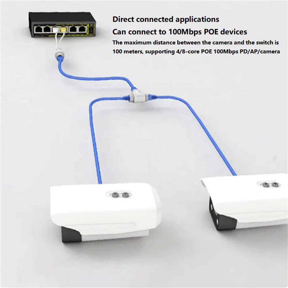 1Set POE Splitter 2-in-1 Network Cabling Connector Three-way RJ45 Connector