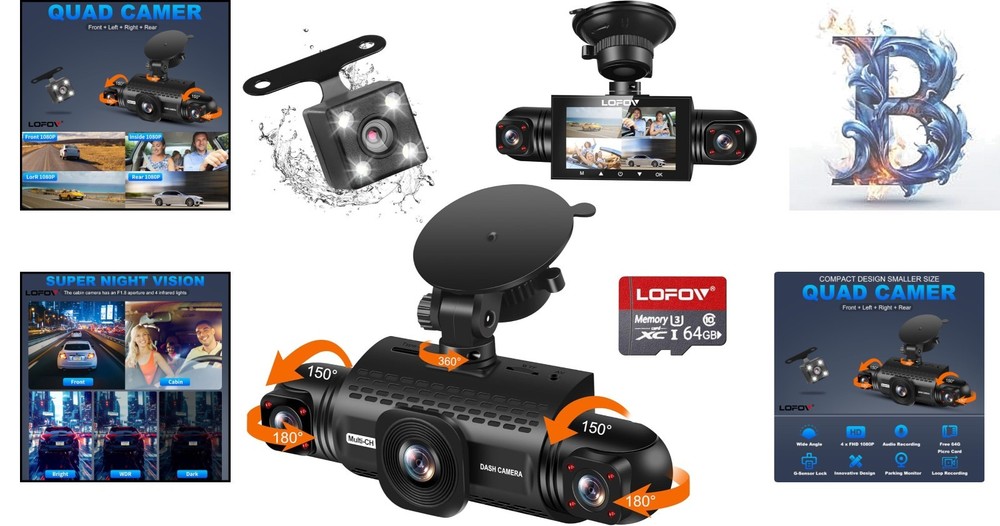 All-Around Dash Cam with Voice Control & Comprehensive Coverage - 64GB Included