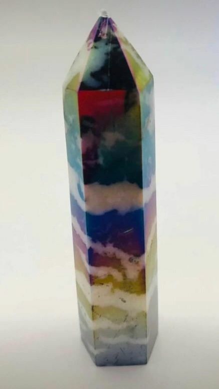 Rainbow Aura Zebra Jasper Tower Point