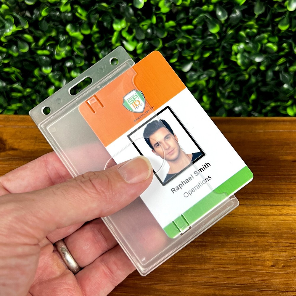 10 Pack - Rigid Hard Plastic Single Card ID Badge Holders - Clear w/ Side Insert
