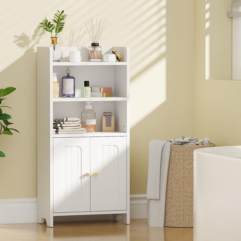 Narrow Bathroom Storage Cabinet Adjustable Shelves Space Saving Organizer Unit