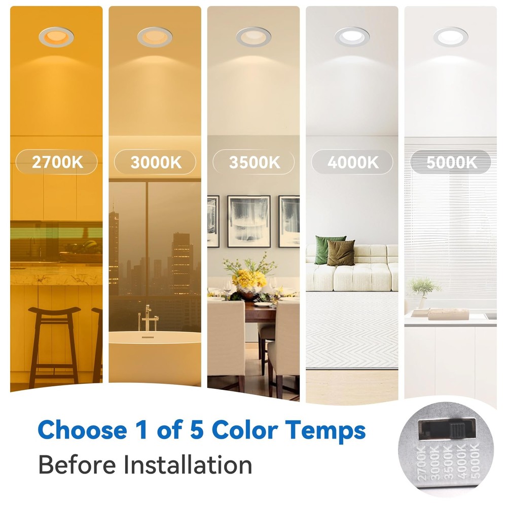 Cycevsun 3 Inch Recessed Led Lights Switchable Night Light Main Light 5 Color