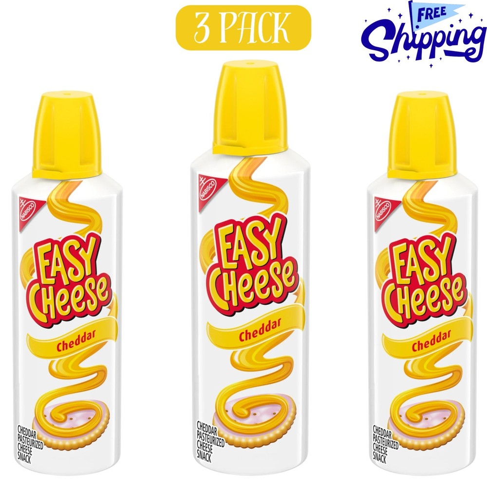 (3 pack) Easy Cheese Cheddar Cheese Snack, 8 oz