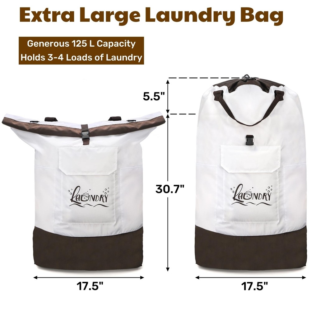 XL Laundry Backpack Bag Heavy Duty 3-4 Loads Grey