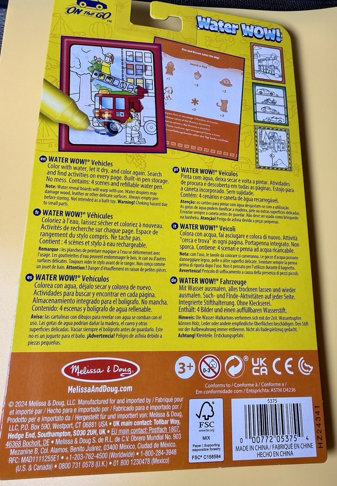 Melissa & Doug Water Wow Vehicles Activity Book New