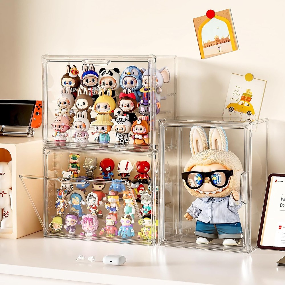 Clear Acrylic Display Case 4 Layers - 2 Pack Figure Figurine Display Case