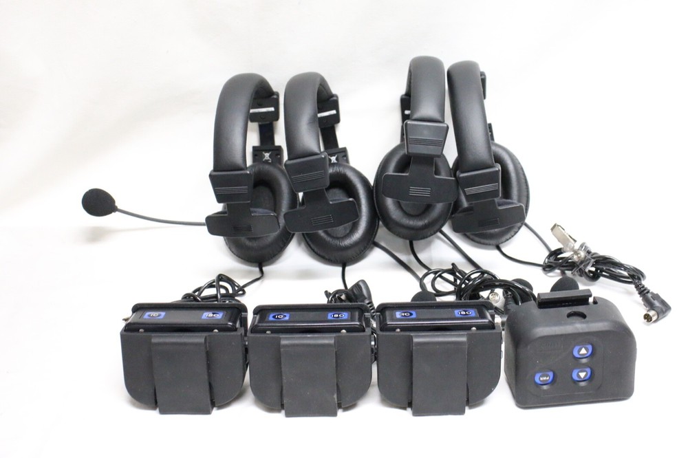HME DX100 Wireless Intercom System Belt Pack BP200 4 User with Headsets bundle