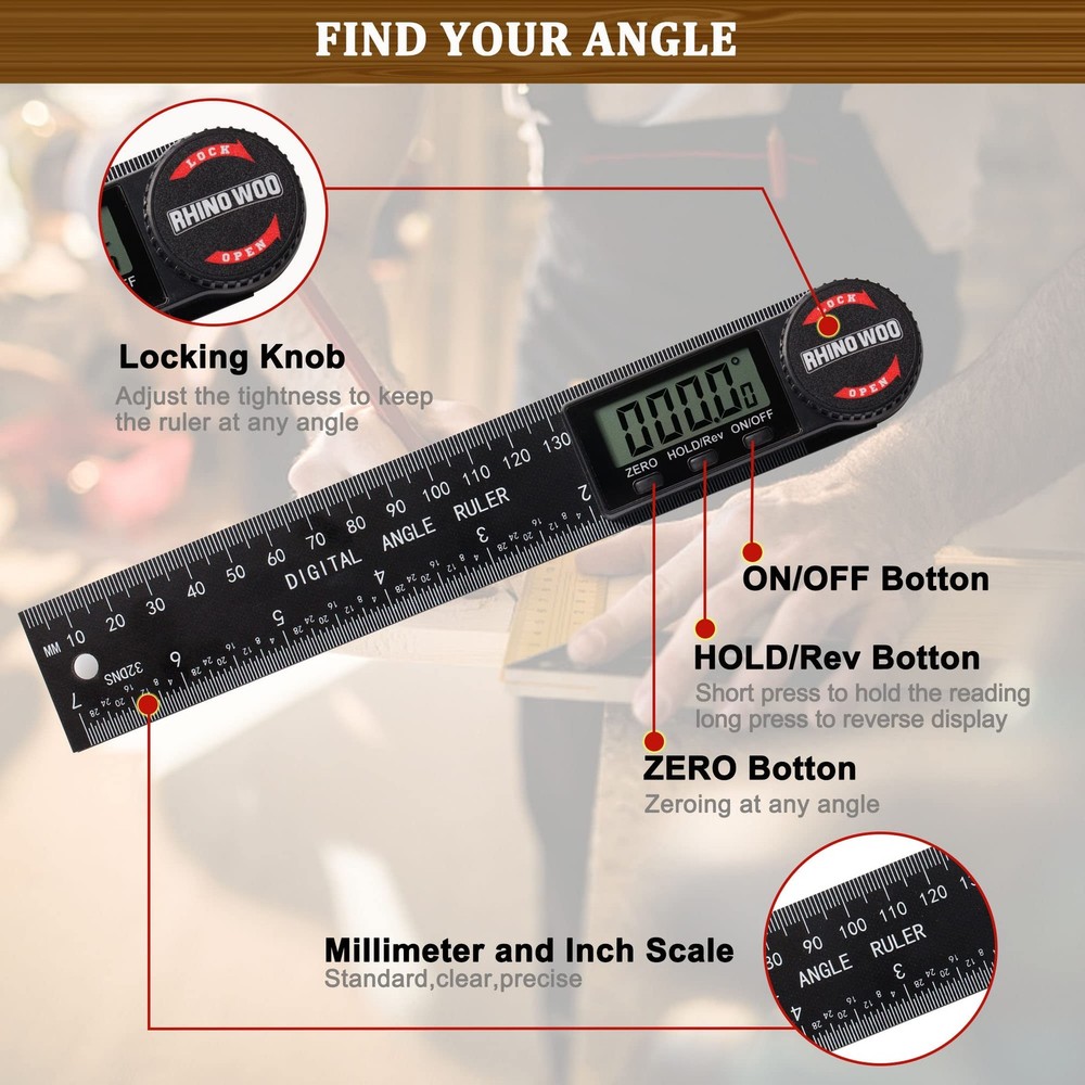 Digital Angle Finder Protractor, Angle Finder Ruler with 7inch/200mm, Angle M...