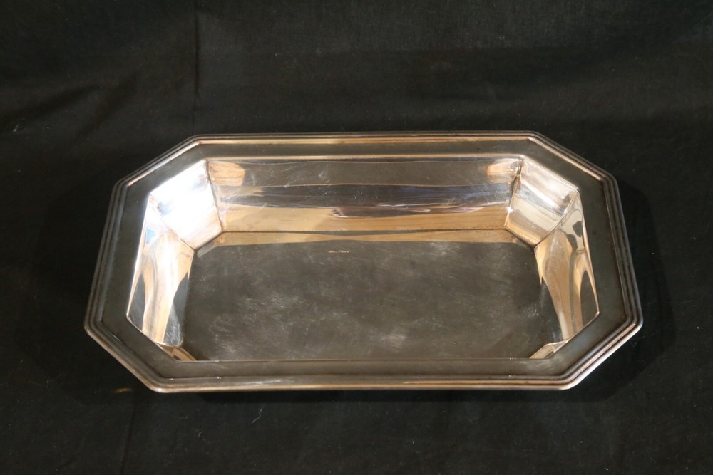 silverpltate tray decor antique 1930s metal flat octagonal serving