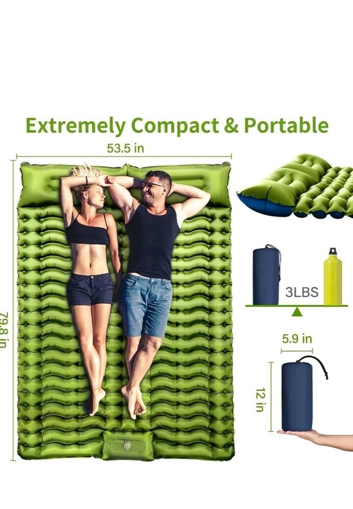 Double Sleeping Pad - Self Inflating 4" Thick for 2 Person