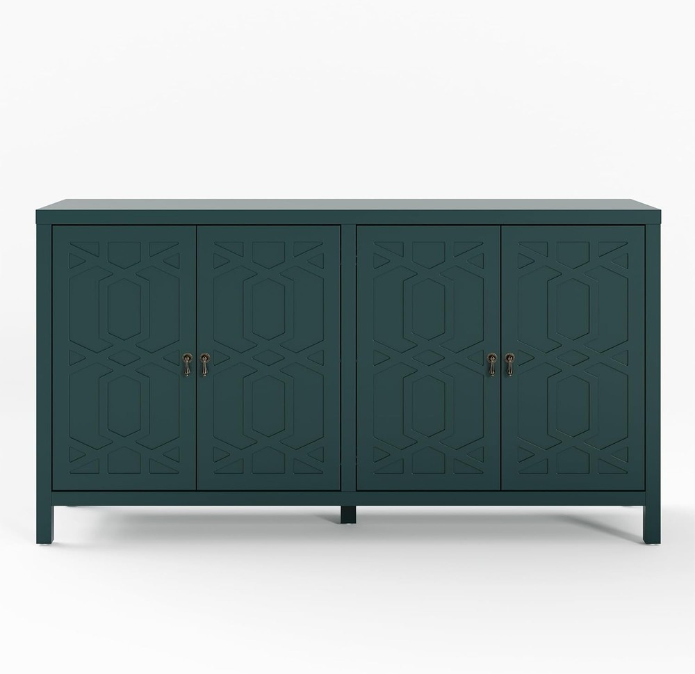 Modern Sideboard Buffet Cabinet 60'' Green Credenza W/ 4 Doors & Adjustable