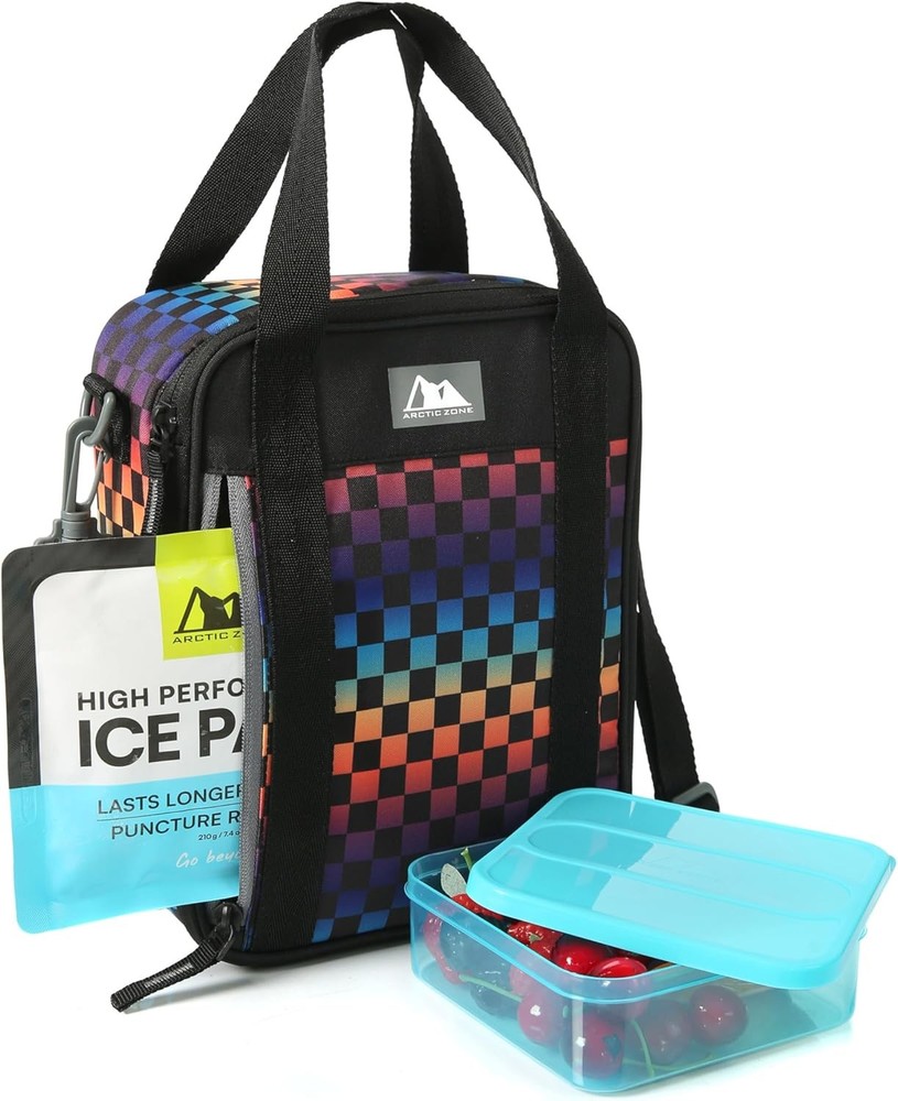 Lunch Box Combo W/ 210g Ice Pack & Sandwich Container Checkered