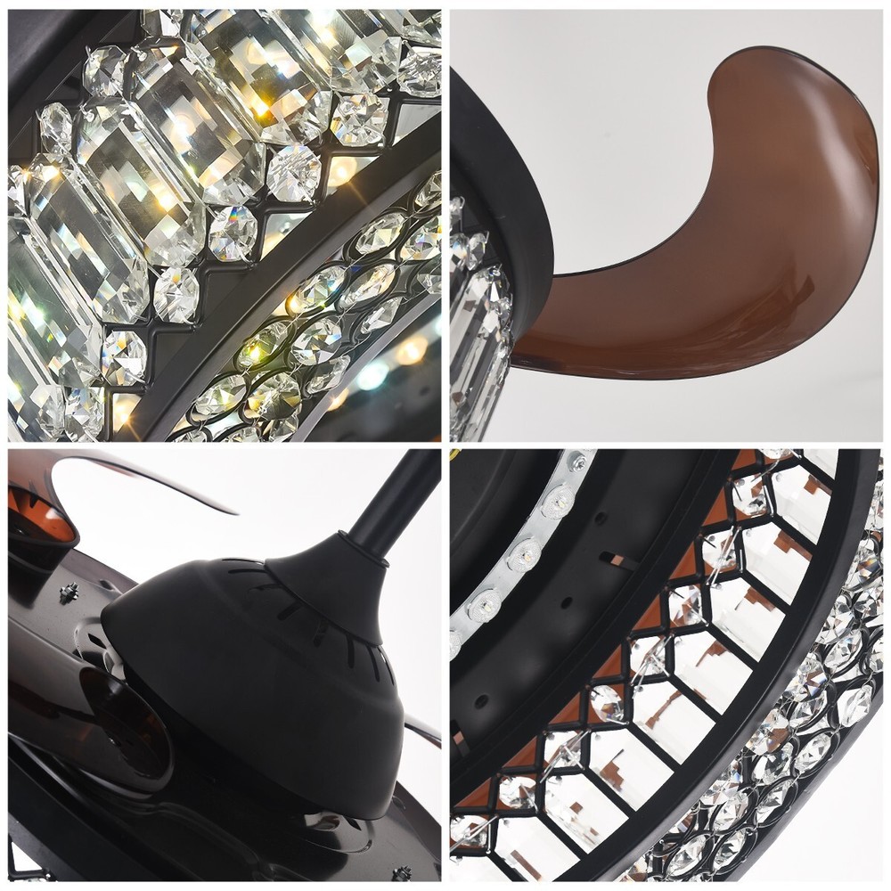 42" black variable frequency crystal fan light with remote control LED light