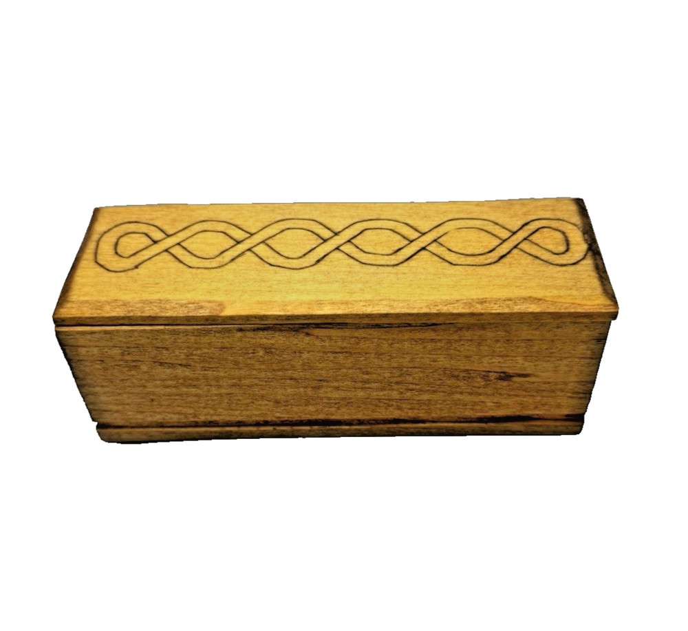 Handcrafted Rectangular Decorative Wood Box with Geometric Pattern Lidded