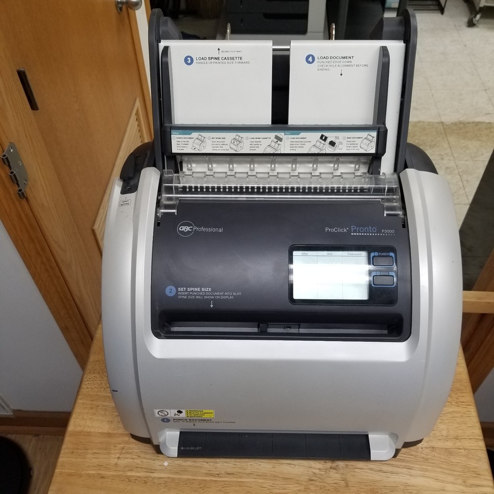 GBC ProClick Pronto P3000 Gray LCD Display Automatic Binding & Punch Machine