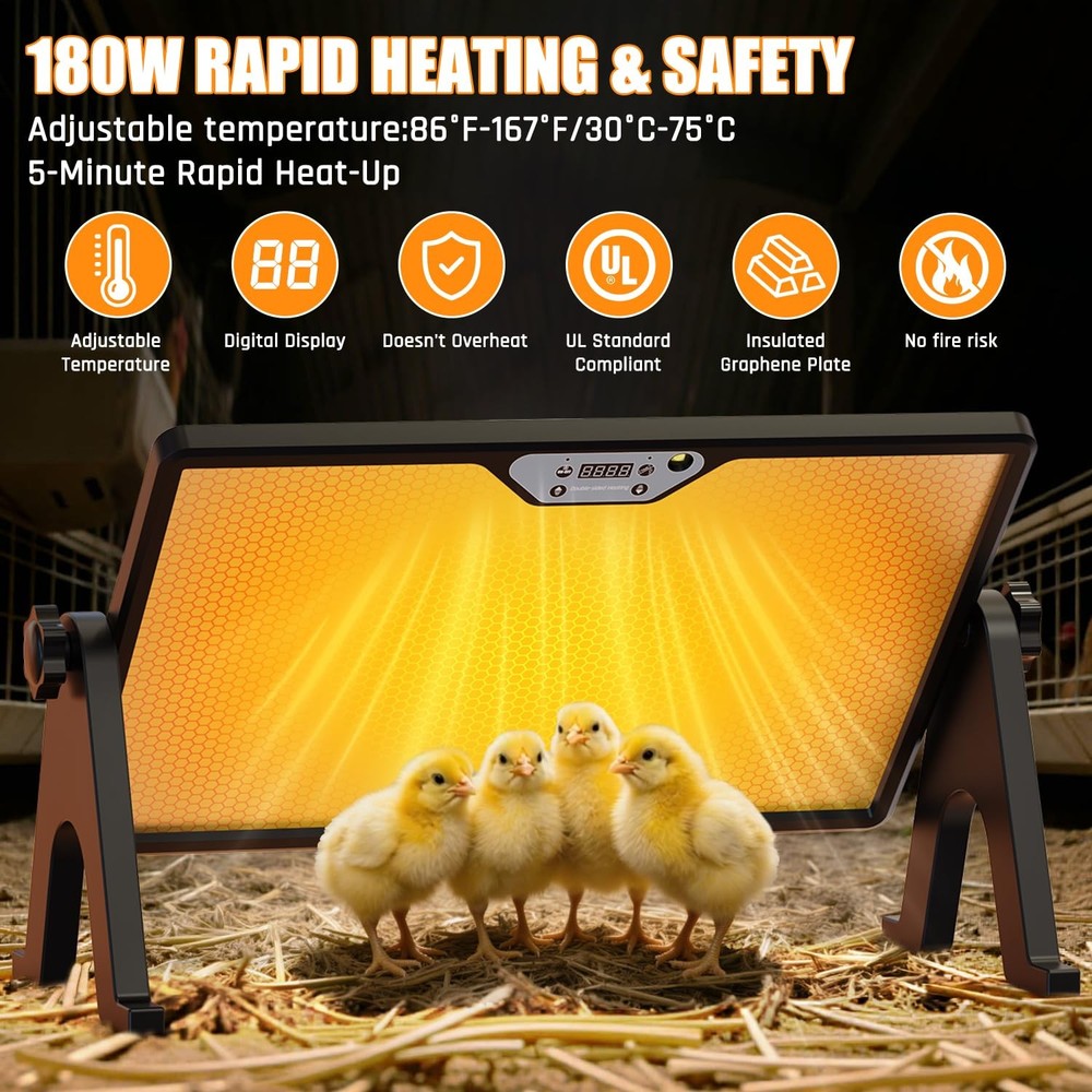 Brooder Plate for Chicks with Temp Control and Display,Dual-Sided Chicken Coo...