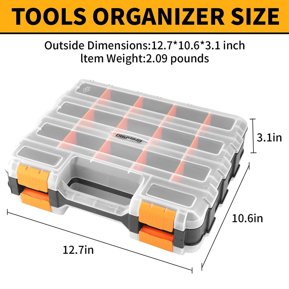 GRENPRO Mini Tool Box Organizer, Plastic Small with Dividers, black