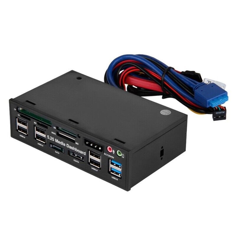 PC Front Panel 5.25" Dashboard Media Audio eSATA SATA Card Reader USB 3.0 Hub