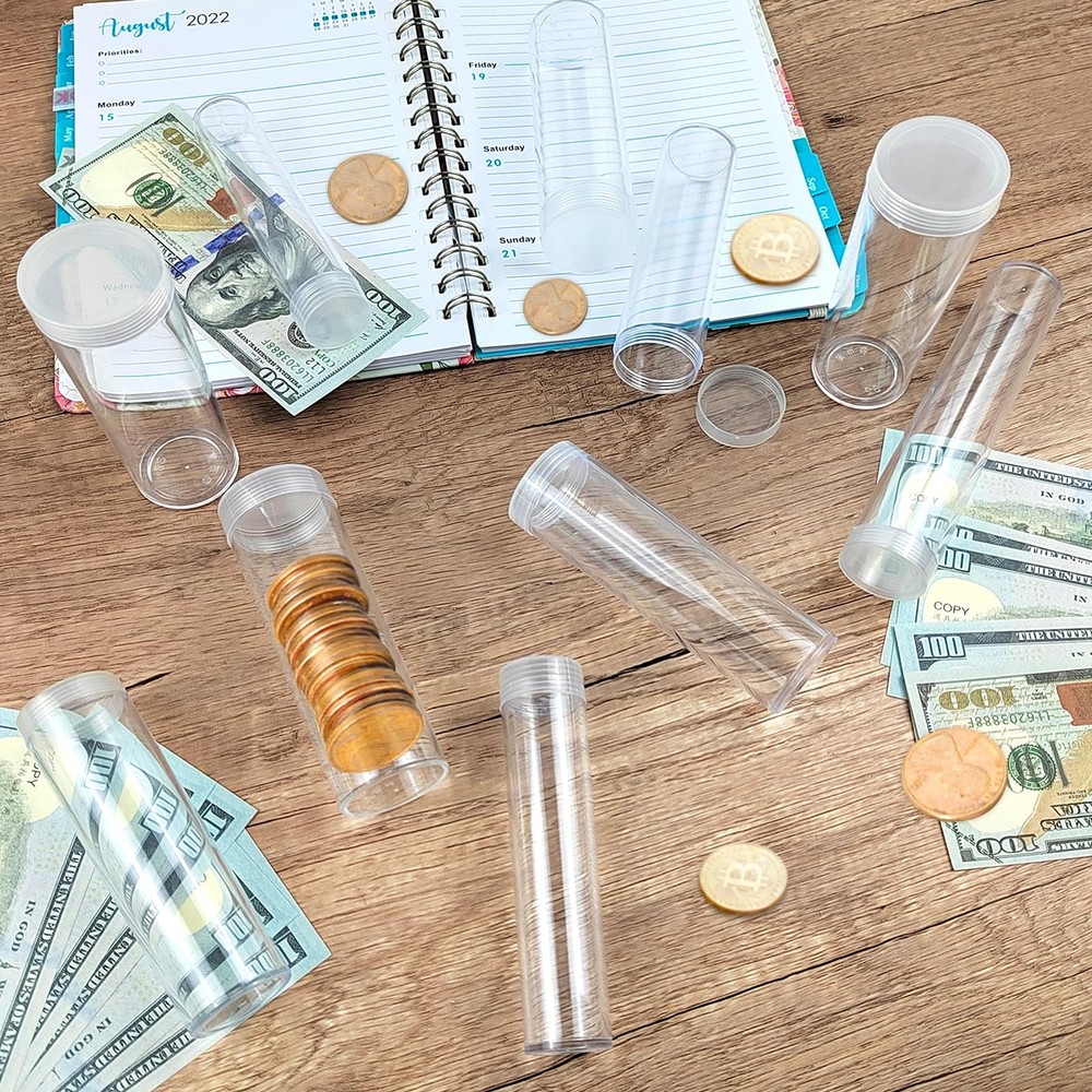 AIHSUMC 36 Pcs Plastic Coin Tubes, 6 Different Sizes Holders, Clear...