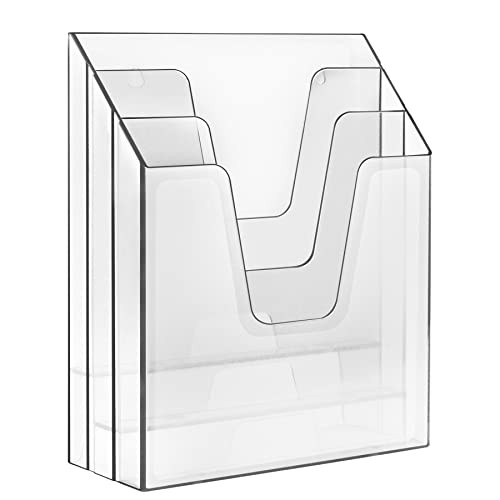Vertical Triple File Folder Holder Organizer, File Sorter Clear Crystal