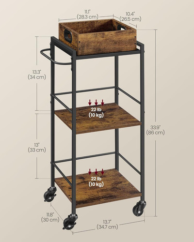 VASAGLE Kitchen 11.8"D x 13.7"W x 33.9"H, Rustic Brown + Black