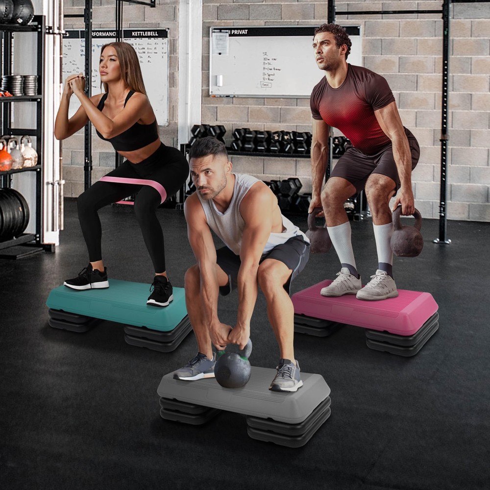 Step Aerobic Platform, Gray, Exercise Step with 5 Levels Adjustable Height, 4...