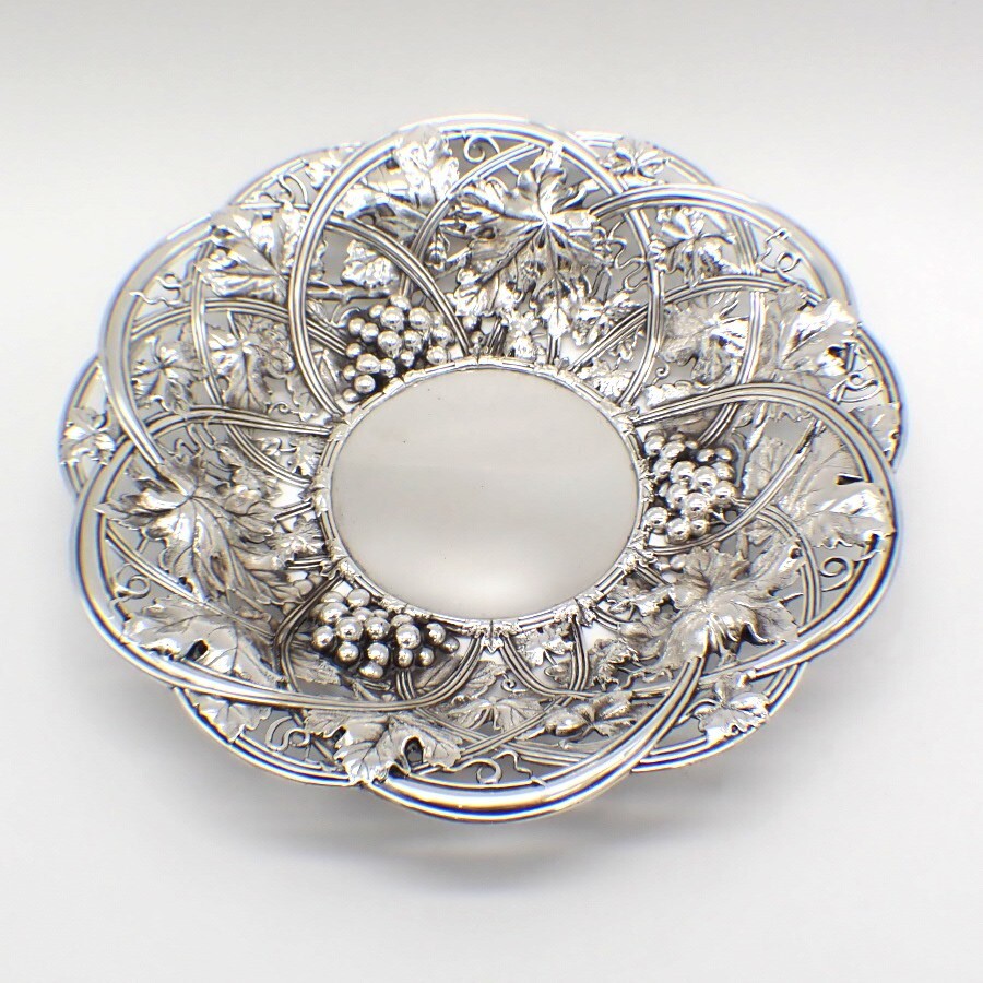 Open Work Grape Decorated Bowl Whiting Sterling Silver 1908