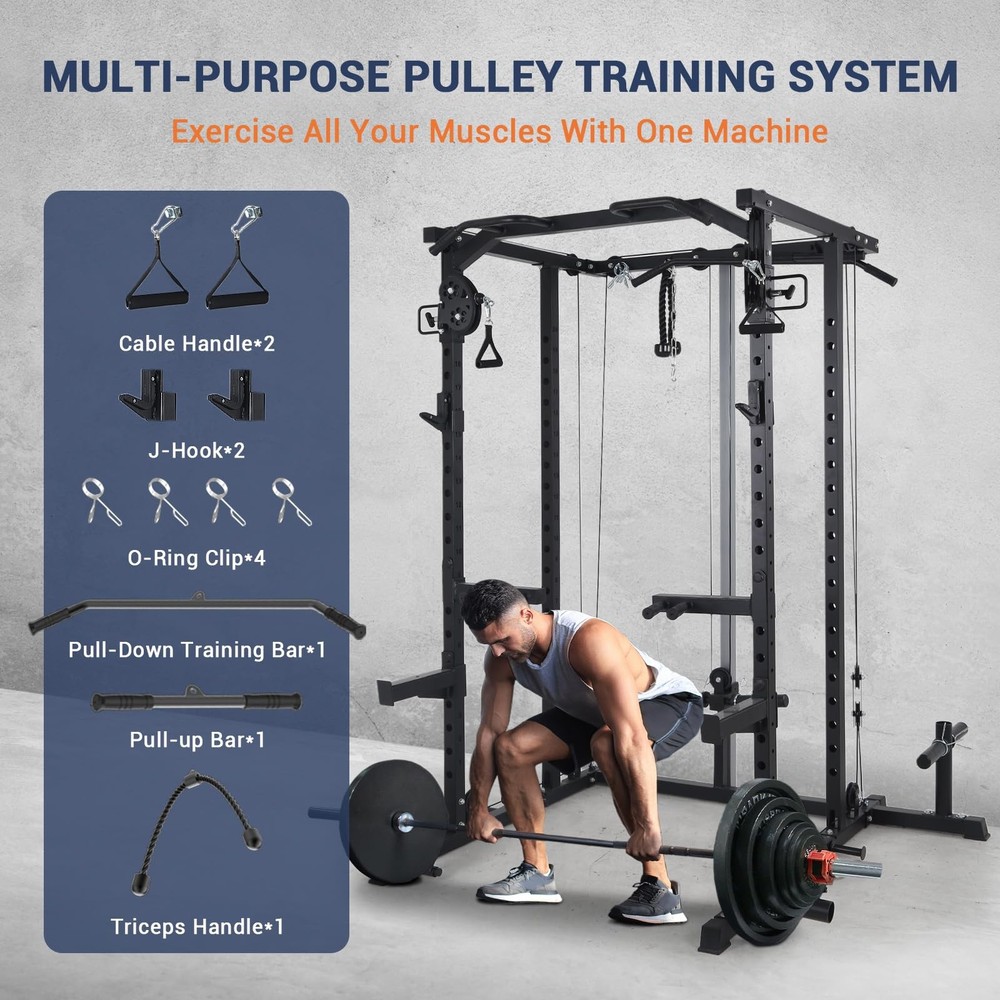 Power Cage, Power Rack w/ Dual Pulley Cable Crossover System ,Training 2000LBS