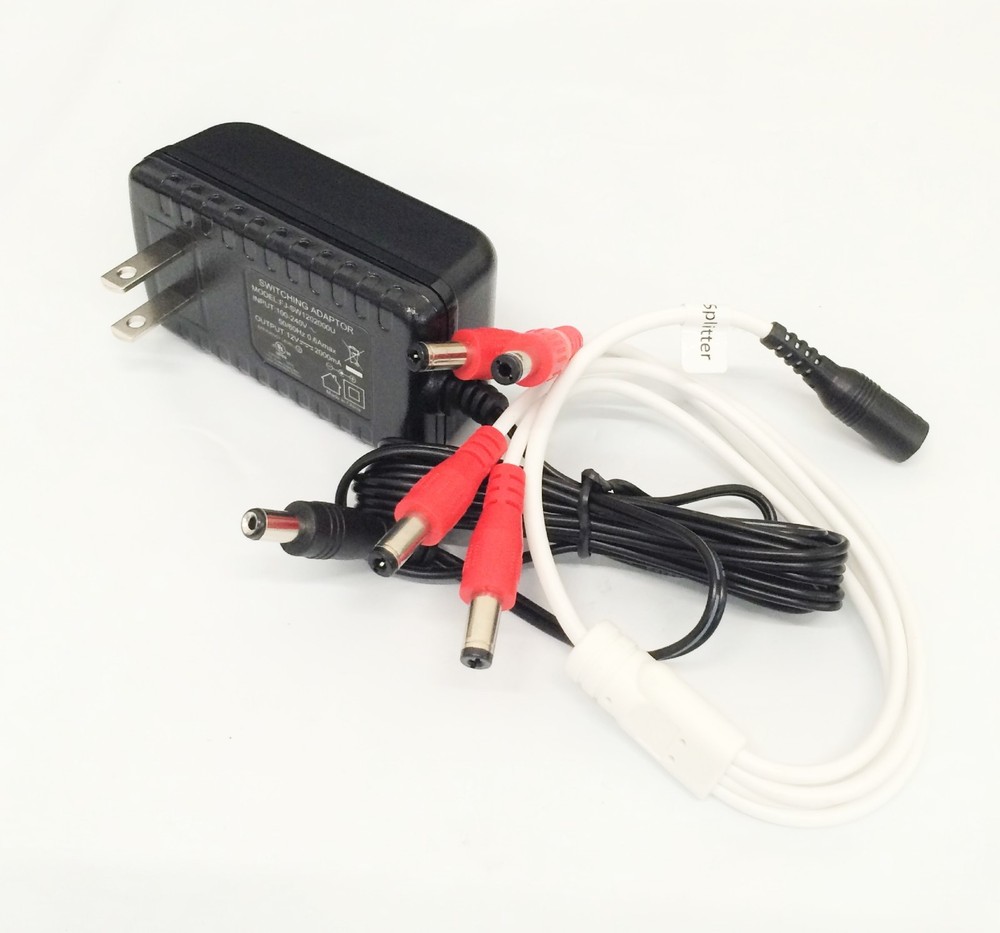 12V DC Security Camera Power Supply Adapter w/ 4 (2.1mm) Channel Connectors, UL