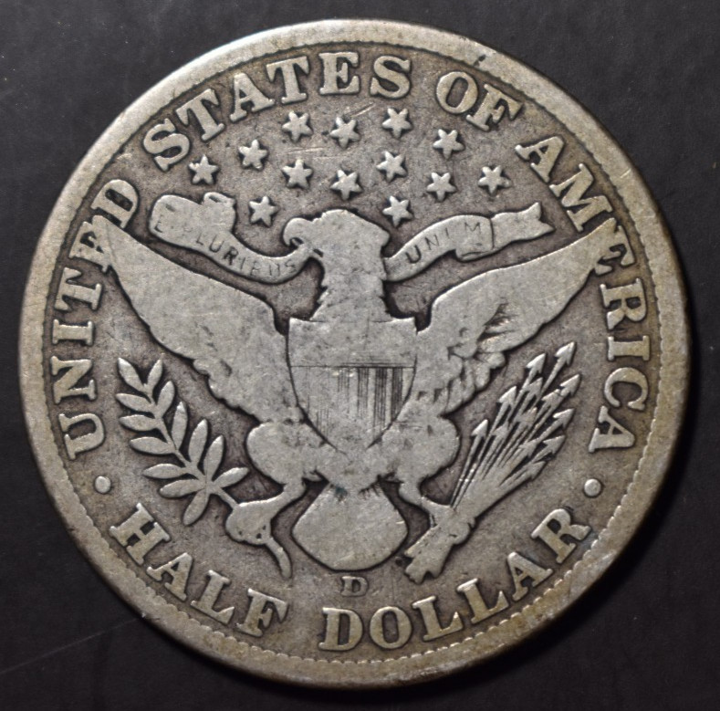 US 1907 D Barber Silver Half Dollar VG