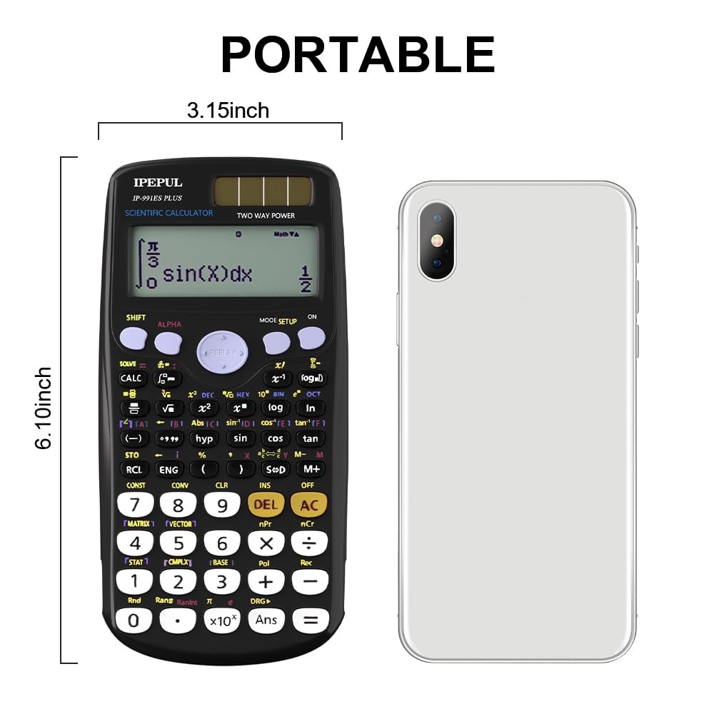 Scientific Calculator 417 Function Solar Battery 4-Lines Display Black 991ES