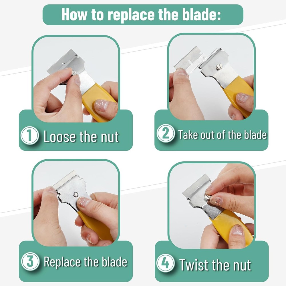 Razor Blade Scraper Set, 2 Pack, Yellow Locking Razor Scraper Set with 10 Extra